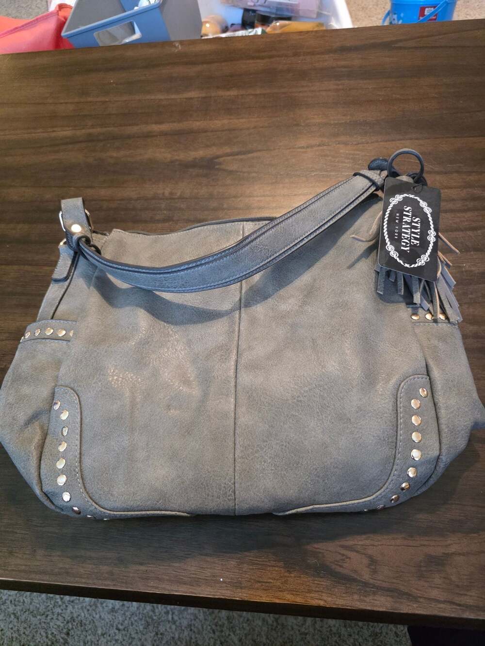 Style & Co. New York Grey Faux Leather Studded Hobo Shoulder Bag